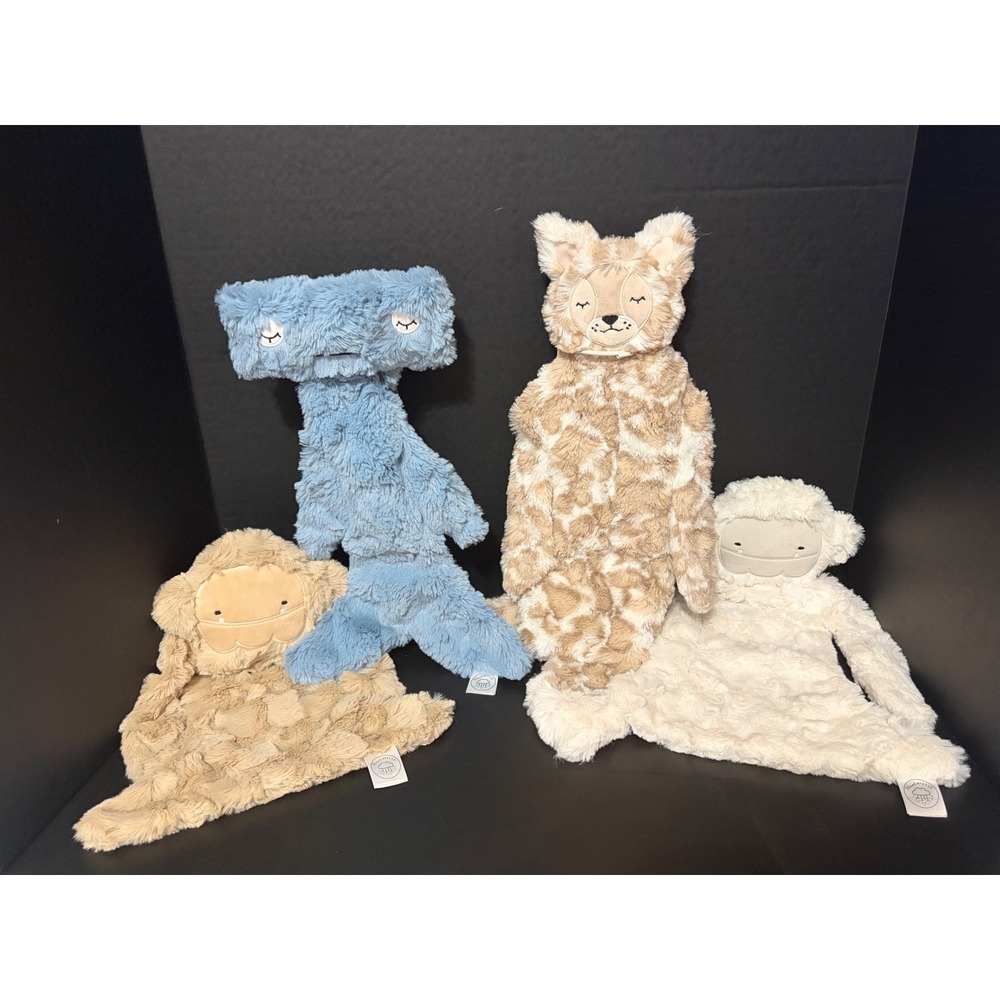 4 Slumberkins Lovey Plush Lot Hammerhead Shark Lynx Yeti Blue Tan Cream Sensory